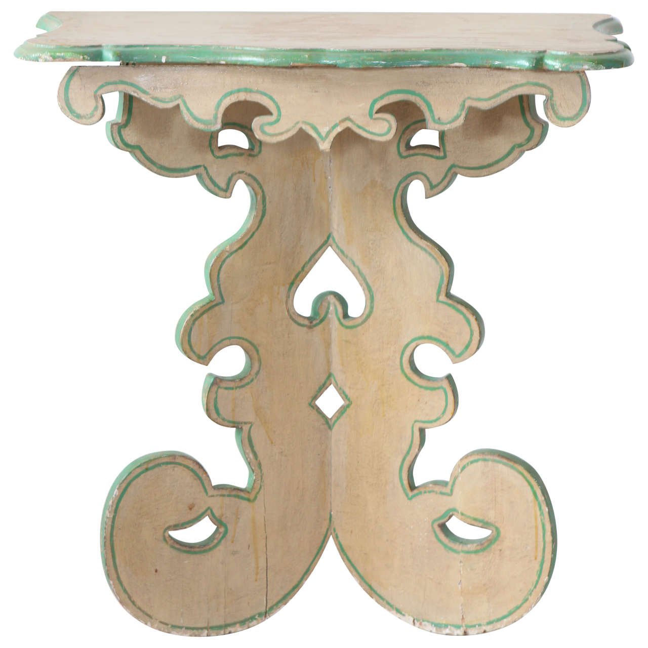 Ornate Italian Carved Green and White Wall Mount Pedestal