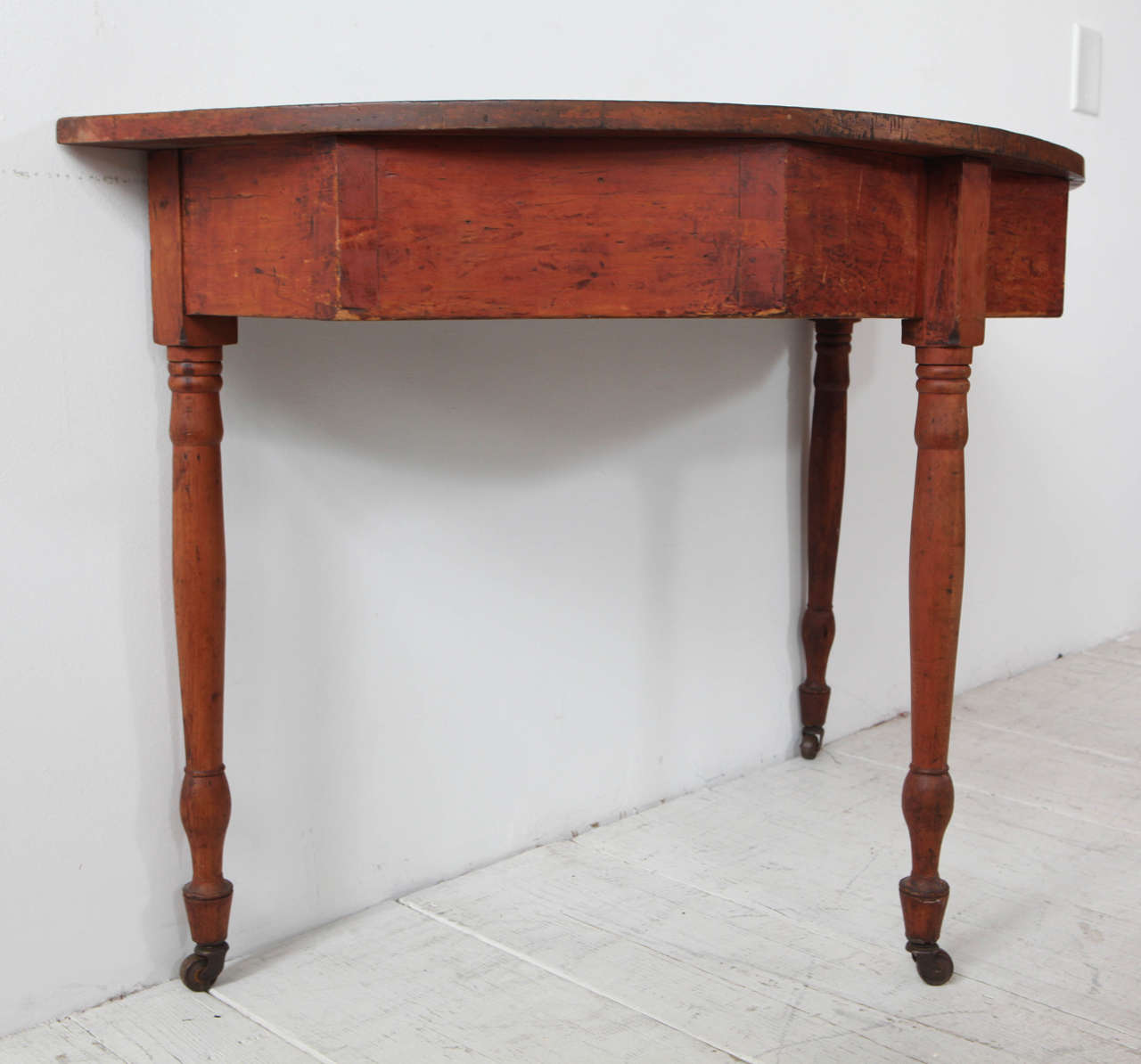 Rustic Demi Lune with Turned Legs on Casters at 1stdibs
