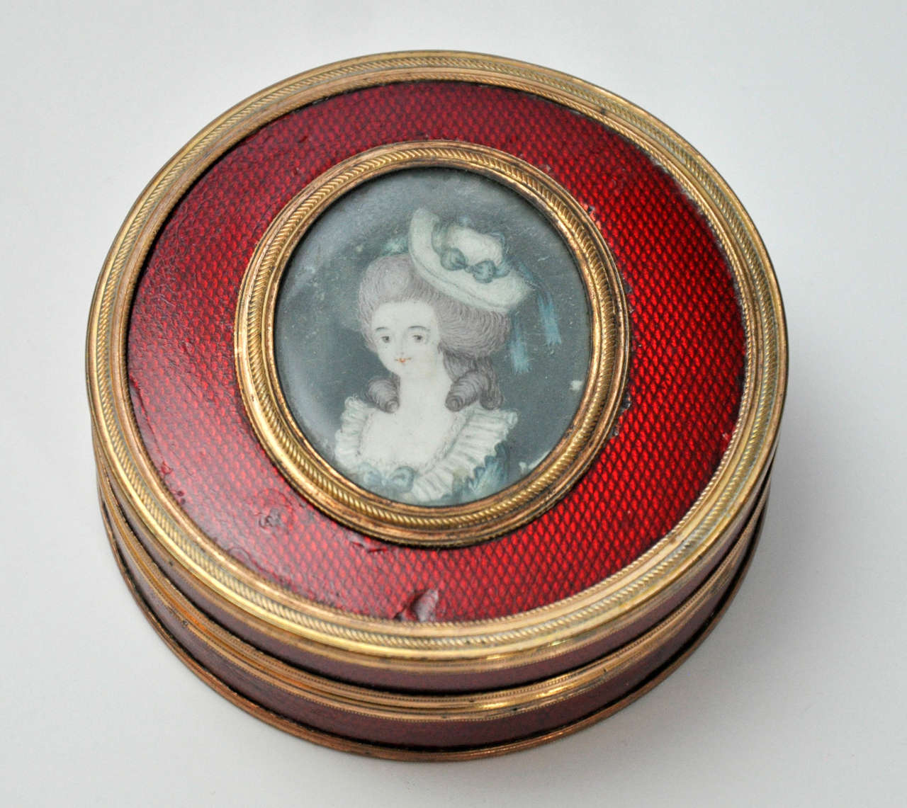 Engine Turned Brass Work Portrait Patch Box