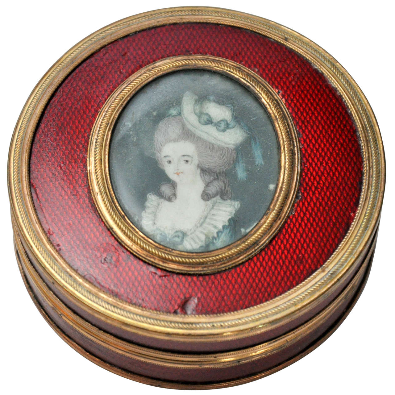 Engine Turned Brass Work Portrait Patch Box