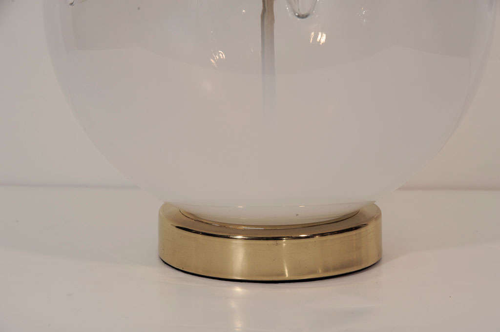 Pair of Blown Glass Globe Lamps with Stylized Leaf Design