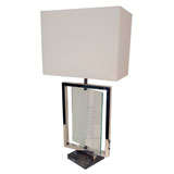 Modernist Chrome, Etched Glass, & Marble Table Lamp by Jansen