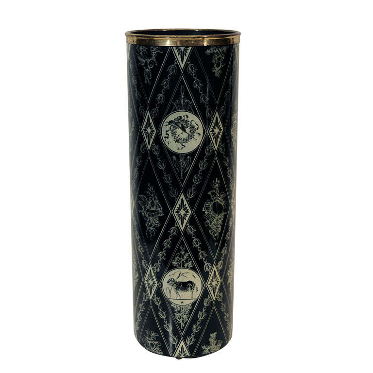 Umbrella Stand with Lithographic Print by Piero Fornasetti