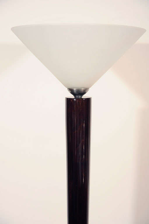 Art Deco Torchiere in Palissandre Wood with Frosted Glass