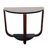 Art Deco Two Tier Demilune Console Table in Walnut and Lacquer