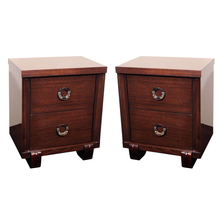 Pair of 1940's Modernist End Tables in Mahogany