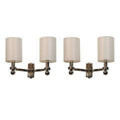 Pair of Fine Art Deco Nickel Sconces with Two-Arm Design