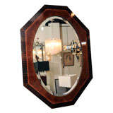 Art Deco Octagonal Mirror with in Burled Elm and Macassar Wood