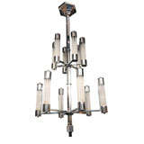  Two Tier Art Deco Chrome and Glass Rod Chandelier