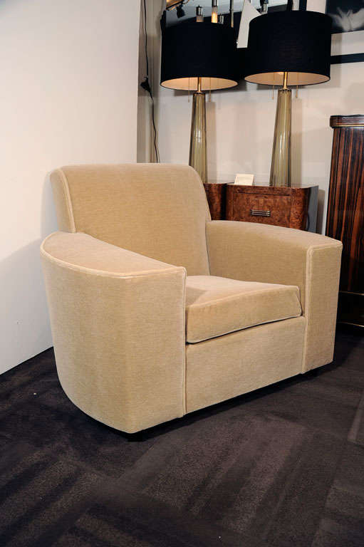 Pair of Art Deco Streamline Club Chairs in Camel  Mohair 1