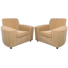 Pair of Art Deco Streamline Club Chairs in Camel  Mohair