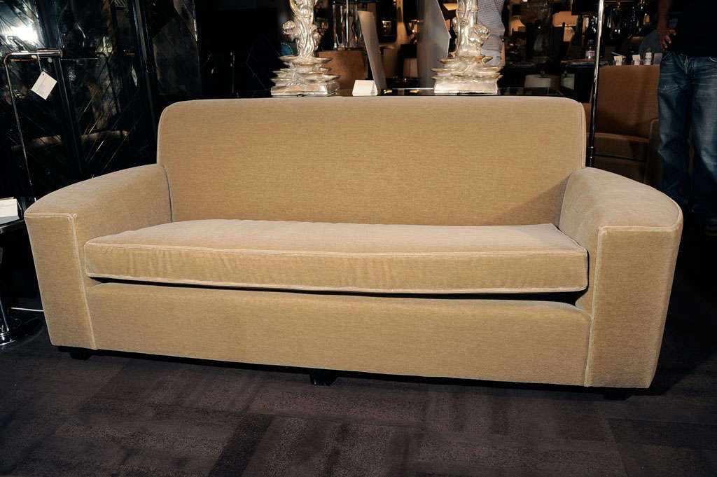 20th Century Art Deco Streamline Sofa in Camel Colored Mohair