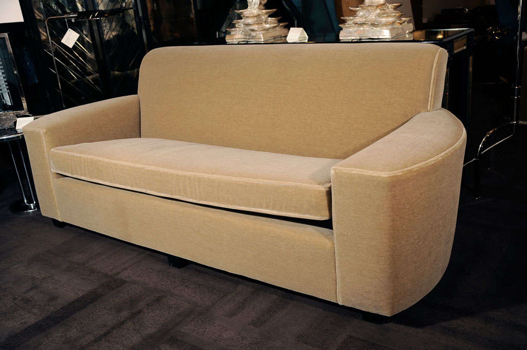 Art Deco Streamline Sofa in Camel Colored Mohair 1