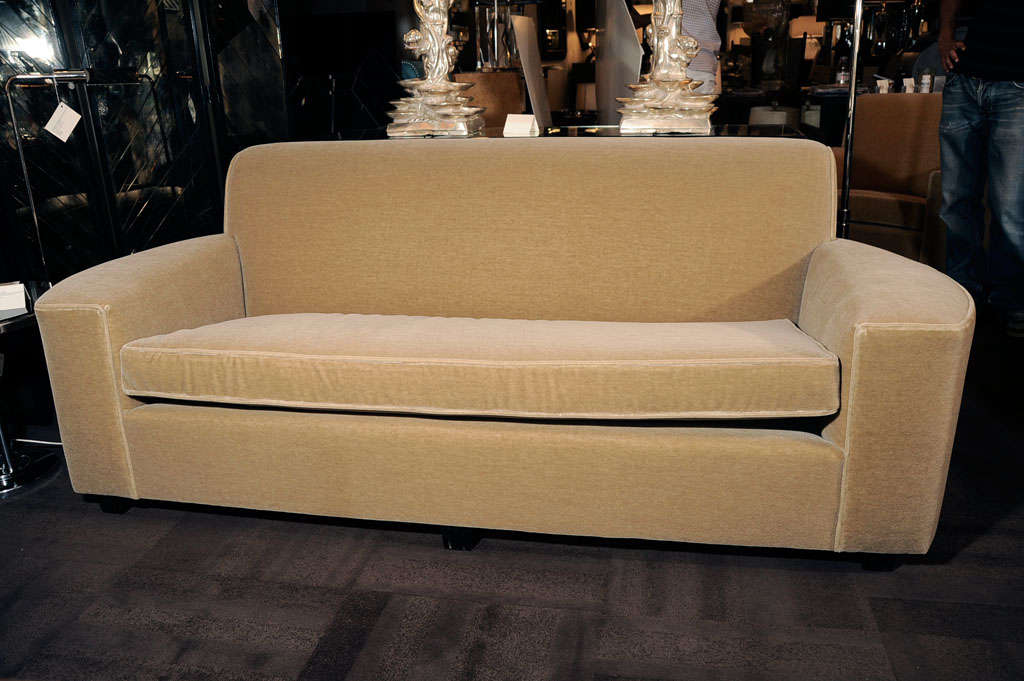 Art Deco Streamline Sofa in Camel Colored Mohair at 1stdibs