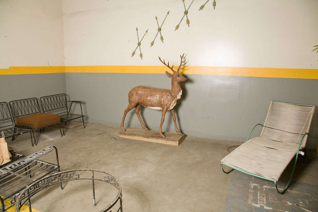 Cast iron standing stag on stand, labelled J.W. Fiske, circa 1880.