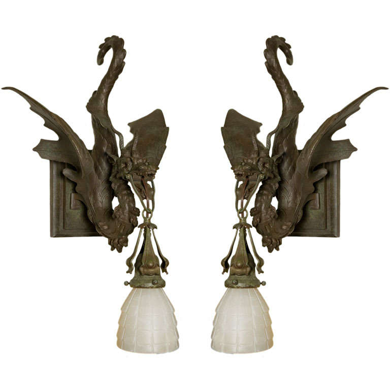 Pair of Dragon Sconces at 1stDibs | dragon wall sconce
