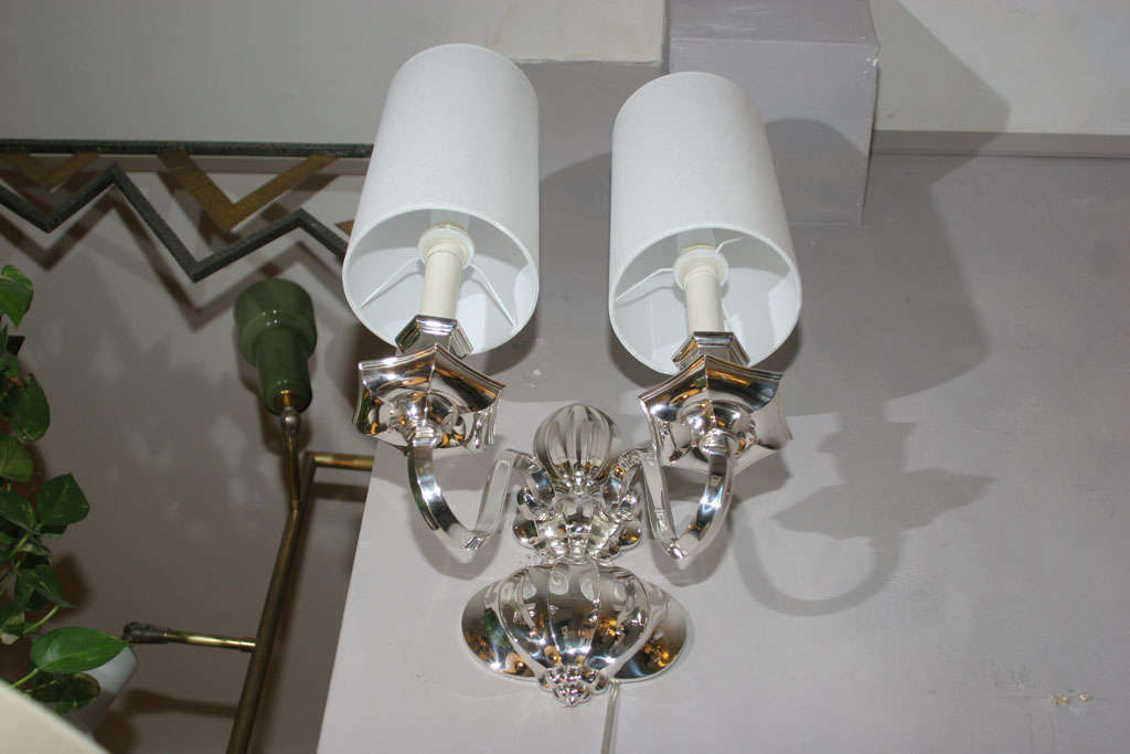 A Pair of Art Deco Silver Sconces signed Caldwell In Excellent Condition In New York, NY