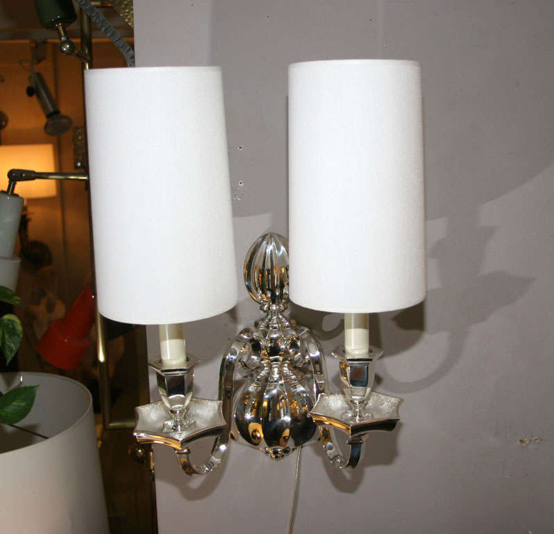 20th Century A Pair of Art Deco Silver Sconces signed Caldwell