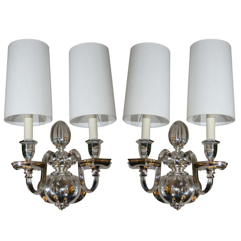 A Pair of Art Deco Silver Sconces signed Caldwell