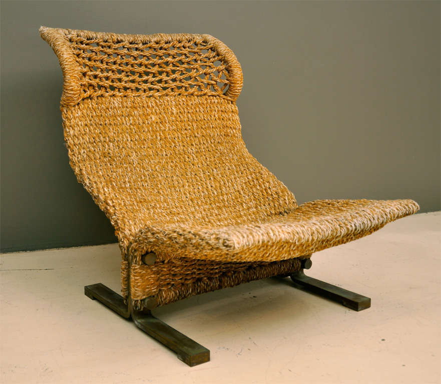 Brass Pierre Paulin Woven Fiber Chair