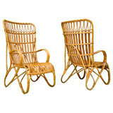 Pair of Italian Rattan Arm Chairs