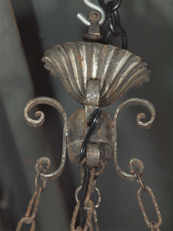 19th Century Antique French Provincial Iron Round 6-light Chandelier