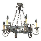 Antique French Provincial Iron Round 6-light Chandelier