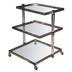 Chrome and Lucite 3 Tier Table on Wheels