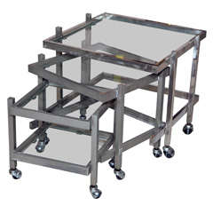 Set of 3 Mid-Century Stacking Tables on Wheels Set of 3 Mid-Century Stacking Tables on Wheels