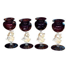 Set of Four Murano Swan Glasses