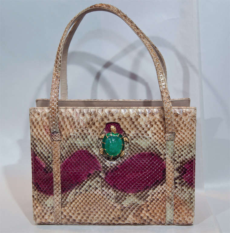 Martin Van Schaak Custom Snakeskin Jeweled Handbag* presented by funkyfinders In Excellent Condition In Stamford, CT