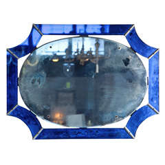 Art-Deco Mirror with Blue Glass