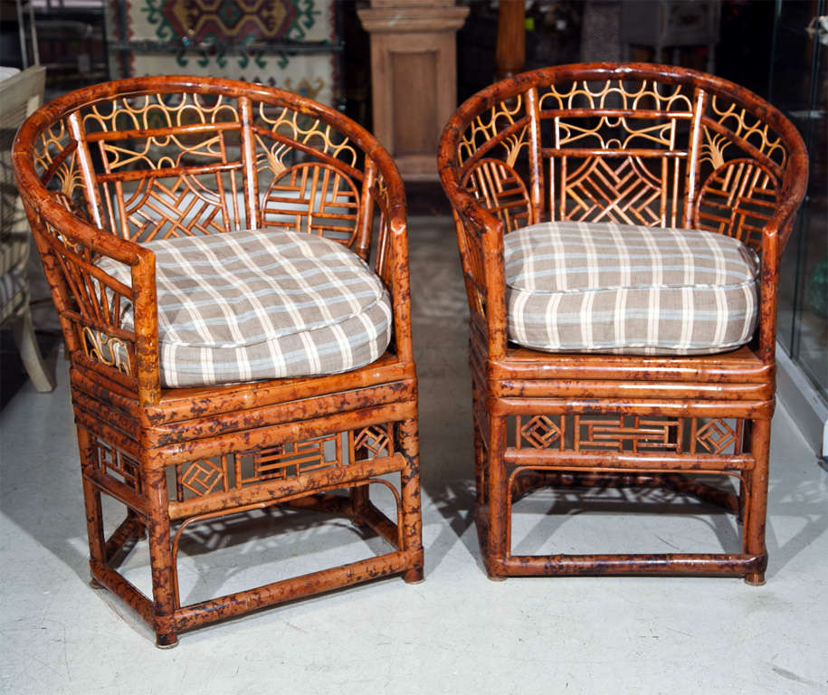 Pair of 1970's Bamboo Chairs w/ Upholstered Cushion at 1stDibs