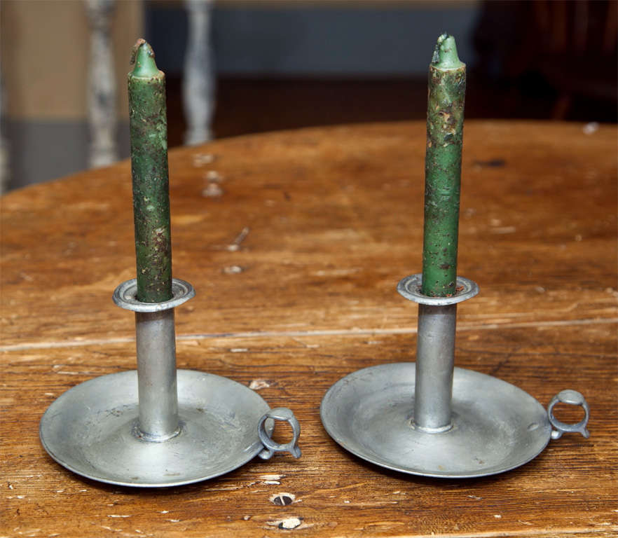 19th c. Pewter Bedchamber Candlesticks