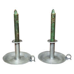 Antique 19th c. Pewter Bedchamber Candlesticks