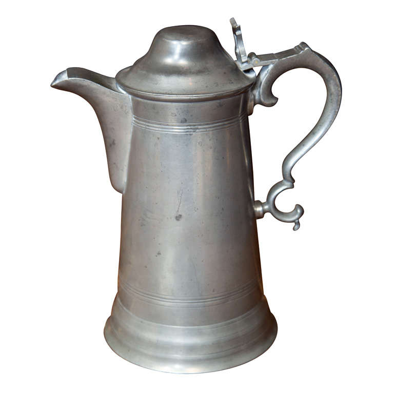 Large Lidded Pewter Flagon For Sale