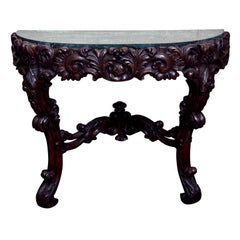 Irish, Carved Oak Console with Marble Top