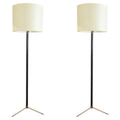 Pair Of Jacques Adnet Leather Wrapped Floorlamp