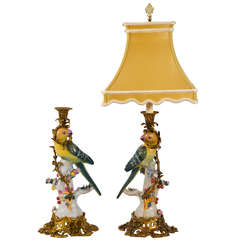 Porcelain Parrot Candle Holders as Lamps