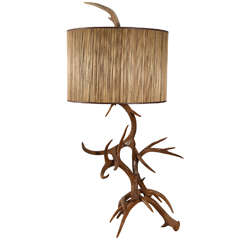 Vintage Custom-Made Deer Horn Table Lamp
