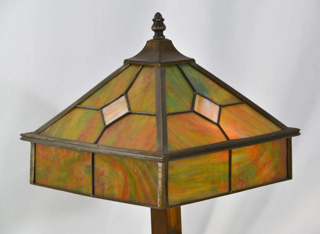Arts and Crafts 1930's Arts & Crafts Leaded Glass Shade and lamp,
