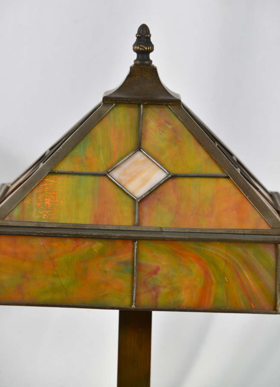 Mid-20th Century 1930's Arts & Crafts Leaded Glass Shade and lamp,