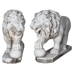 Pair of Italian Marble Lions