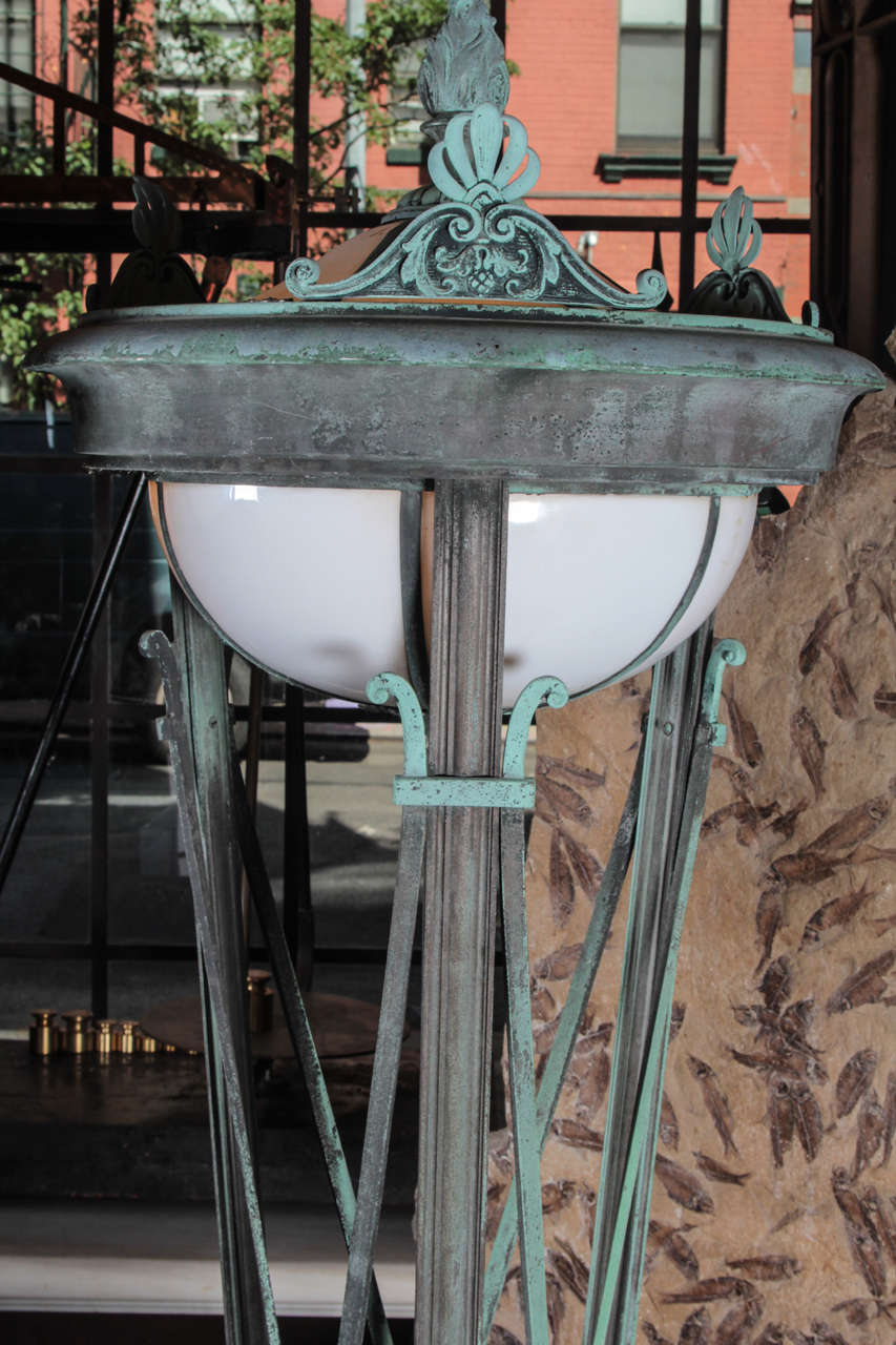 American Six Foot Tall Grand Bronze Entry Lamps