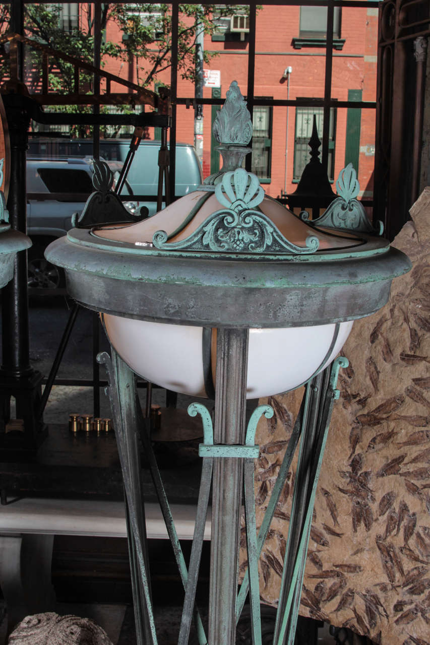 Six Foot Tall Grand Bronze Entry Lamps In Excellent Condition In New York, NY