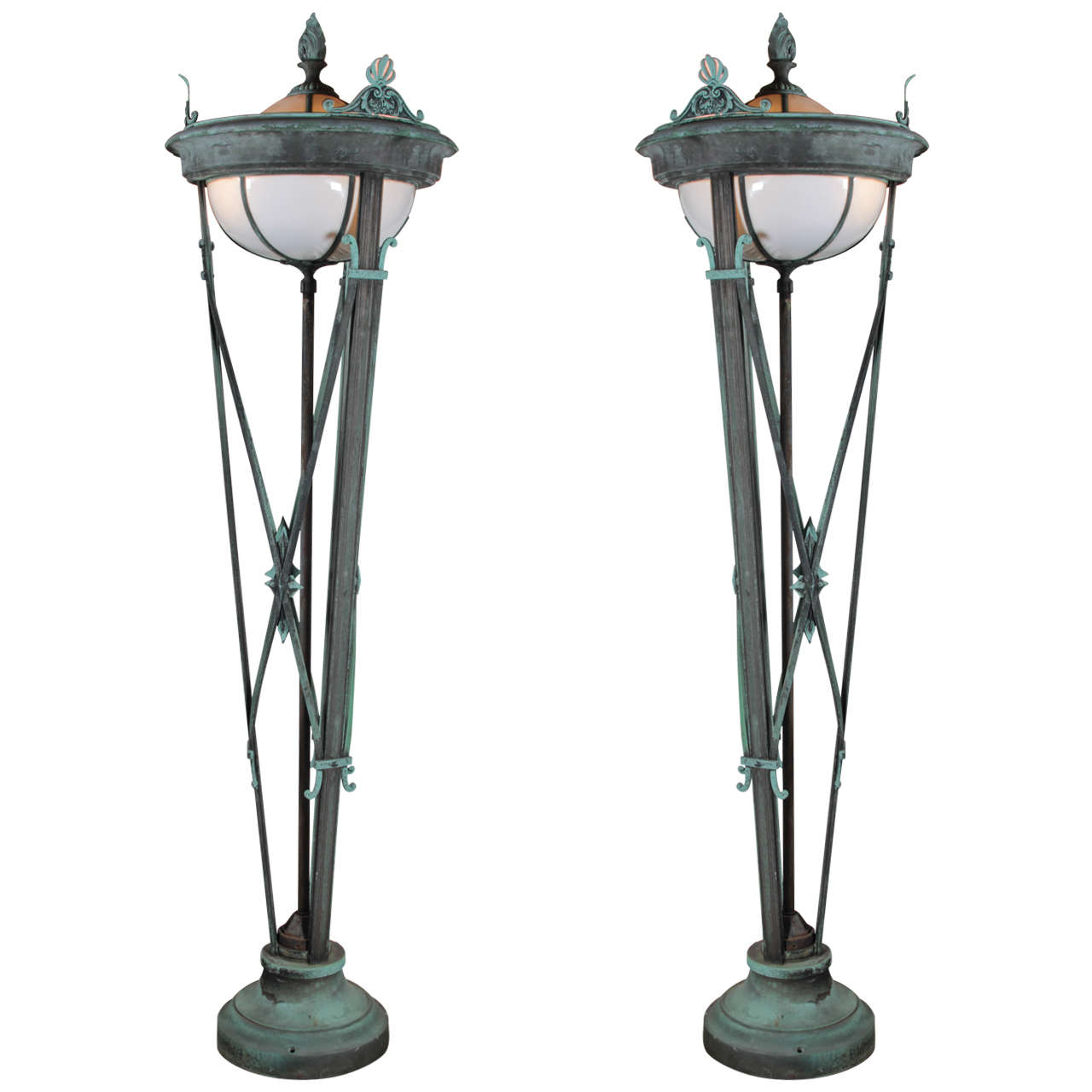 Six Foot Tall Grand Bronze Entry Lamps