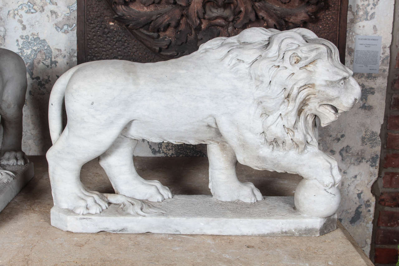 Pair of Italian Marble Lions at 1stDibs