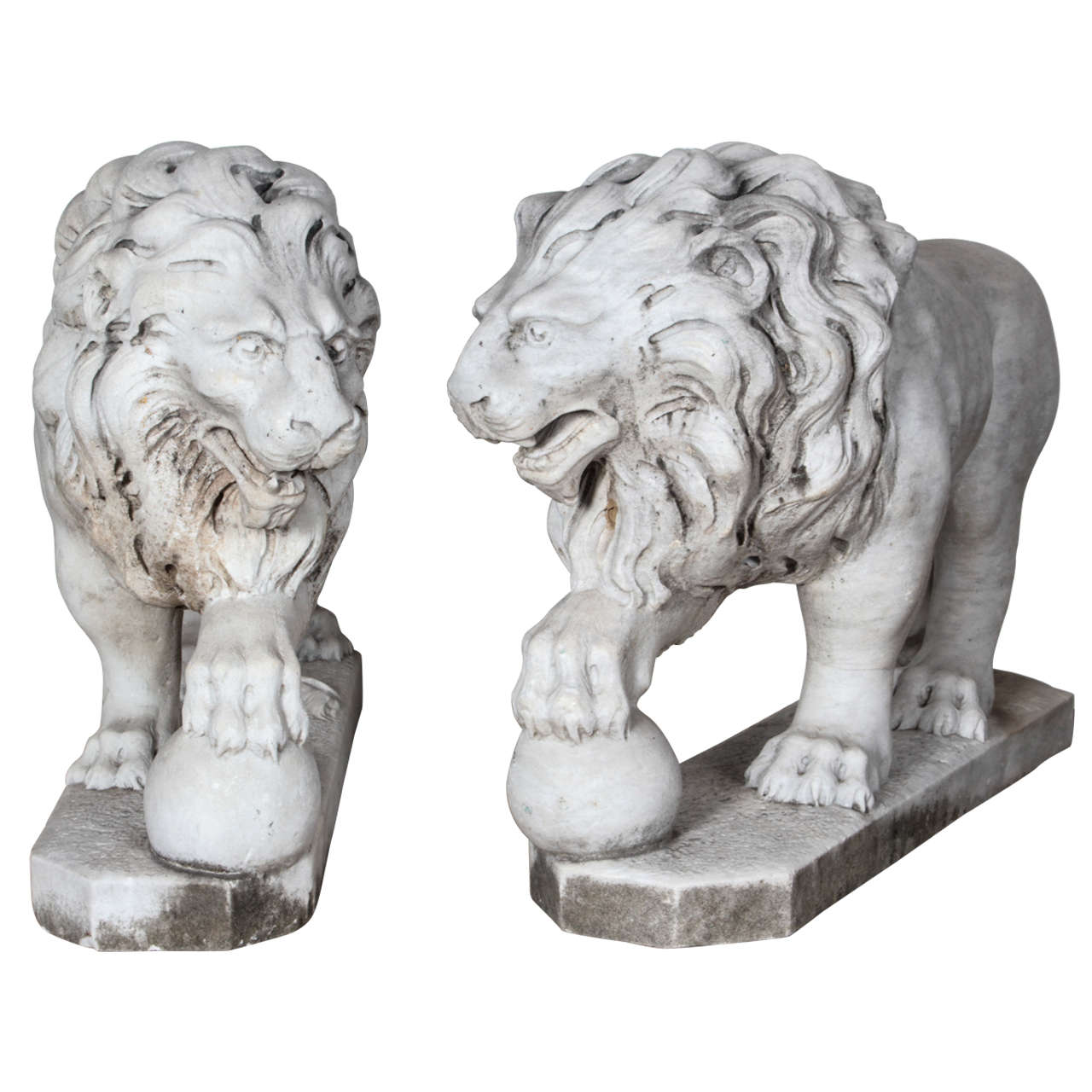 Pair of Italian Marble Lions at 1stDibs