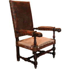 Hall Chair in Tooled Leather , Sweden 19th c.