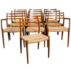 Vintage Set of Ten Niels Moller Dining Chairs
